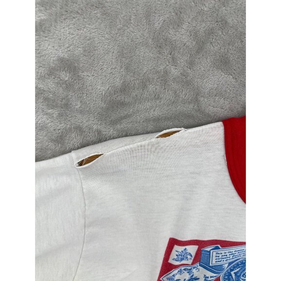 Vintage Budweiser 70s Size M Ringer Tee Single Stitch Distressed Graphic T-shirt - Picture 4 of 10